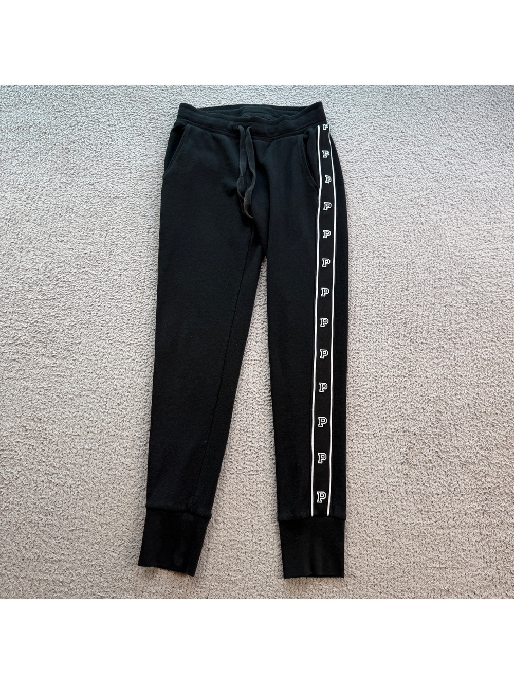 Victoria’s Secret PINK Black Logo Tape Side Stripe Fleece Jogger Sweatpants XS